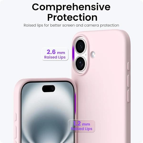 Compatible with iPhone 17 Case 6.3, Thin Liquid Silicone 3-Layer Full Protection Soft Gel Rubber Phone Case Protective Cover 6.3 Inch, Chalk Pink