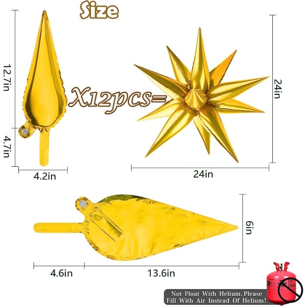 IC 50 kpl räjähdys tähti folio ilmapallot - 12 kpl tähti ilmapallot, Hopeinen Starburst Cone Mylar ilmapallot Piikki ilmapallot juhlatarvikkeille