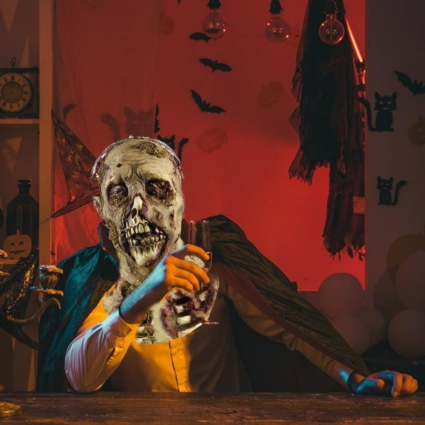 IC Bstask Blodig zombiemask med hår Skrämmande Walking Dead Skrämmande Halloween Kostym Fest Latex Skräckdekoration Rekvisita