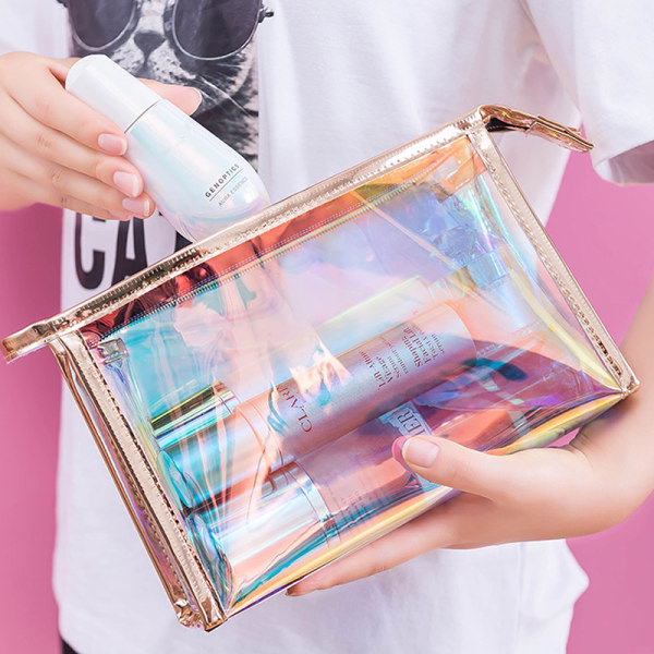 IC Färgglad holografisk kosmetisk väska för kvinnor TPU Clear Makeup Beauty A