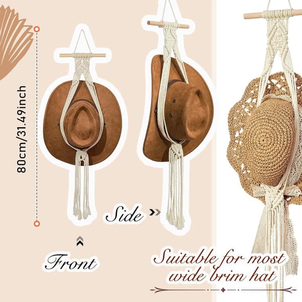 White - Simple Top Model - Bohemian Hat Rack - Cowboy Hat Rack - Behind Door Hat Storage - Hat Storage - Easy to Install