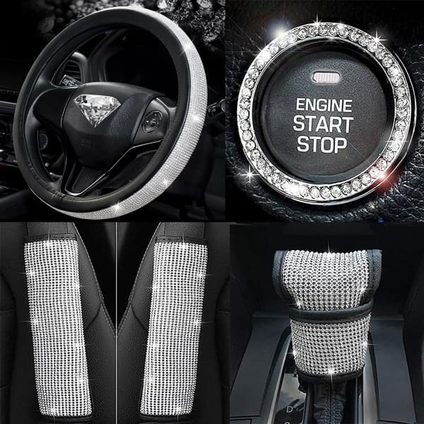IC 5-delad Bling Biltillbehör Set för Kvinnor, Flickor, Diamant