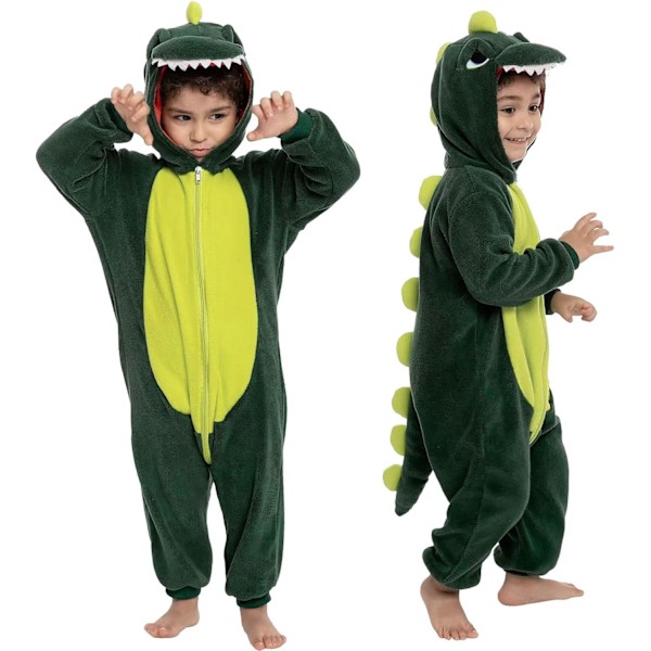 Dinosauriedräkt för barn, onesie, dinosaurie pyjamas, dinosaurie jumpsuit för barn, djurdräkt för barn för karneval fest halloween, cosplay Dinosaurs-green 120