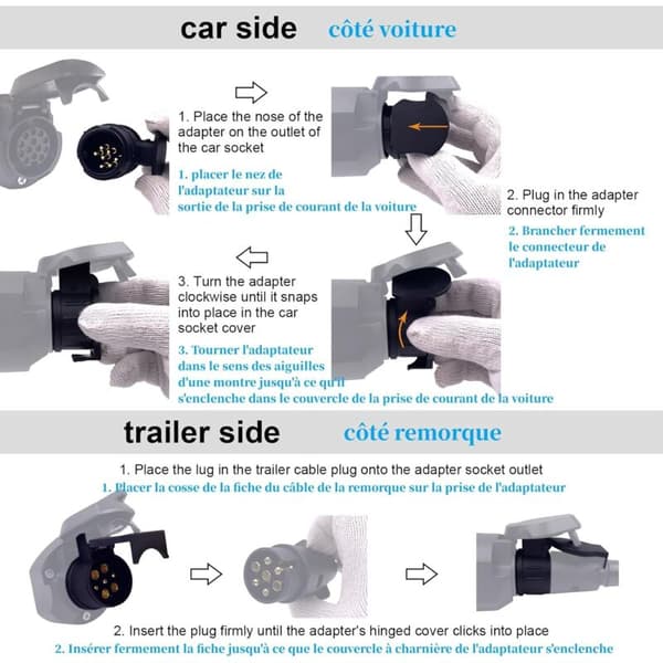 13 til 7-benet trailerstikadapter, 13-benet til 7-benet adapter, trailerstikadapter - til bil, trailer, trækbom, campingvogn