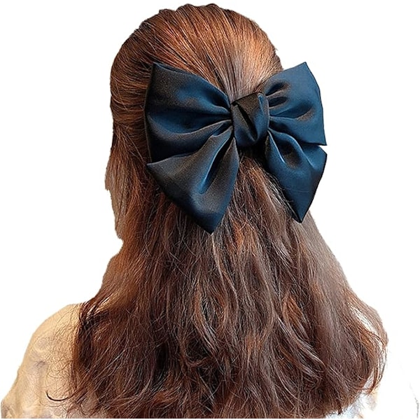 6-delt satin stor sløyfe hårklipp sett, hårklipp stor sløyfe sløyfe chiffon fjær hårklipp retro fransk dame stil