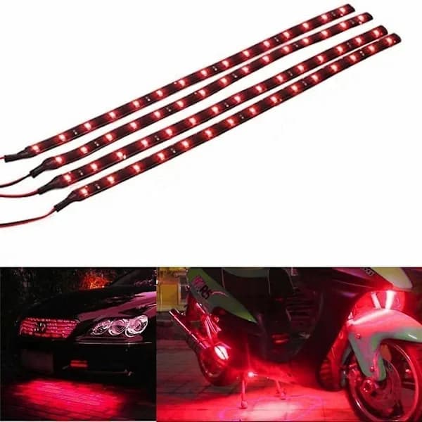 10 stk Røde Vanntette Fleksible LED-striper for Understellsbelysning Bil