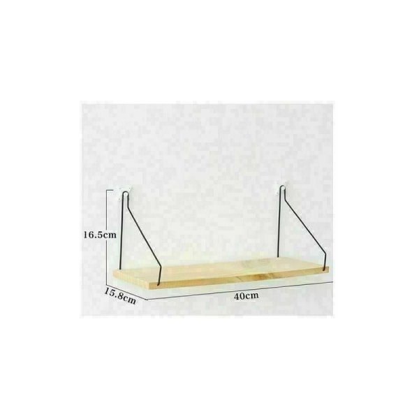 IC Væghylde 40 cm - Dybde 15 cm - Flydende Hylde Trædekor - Sorte Metalbeslag - til Stue, Soveværelse, Kontor - L40 x D 15 x H 15 cm