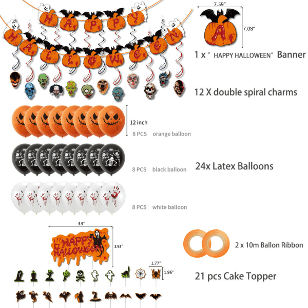IC Halloween-ballonger, Halloween- set med läskigt tyg och spindelnät, Halloween-festdekorationer