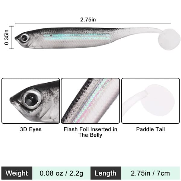 10 stk. realistiske Swimbaits bløde plastfiskelokker med padlehale til bas og ørred
