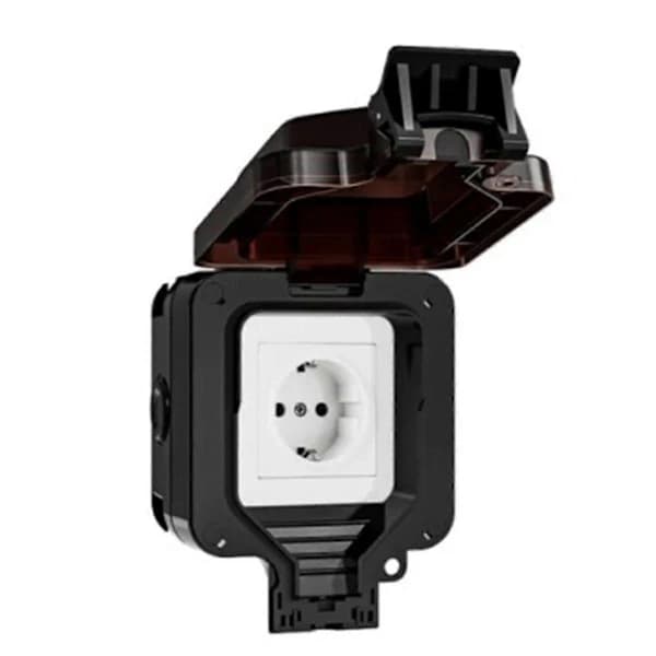 IP66 Waterproof Socket 220V Black Wall Socket Power with Built-in Switch Electrical EU Household Appliance[HK] Black Black Black