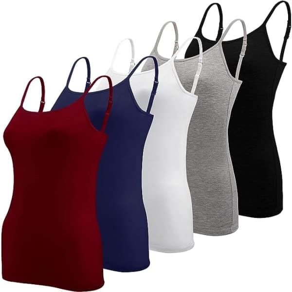IC 5 st Basic Camisole Justerbar Camisole Spaghetti Strap Linne för kvinnor och flickor (stor)