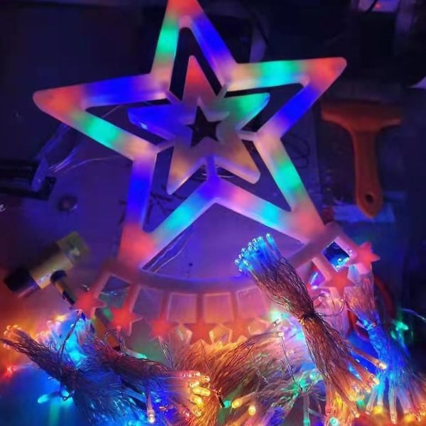 IC Utomhus juldekoration Star String Lights Tree Top Fairy Lights for uteplats Trädgård Bakgård Dekor fire farger