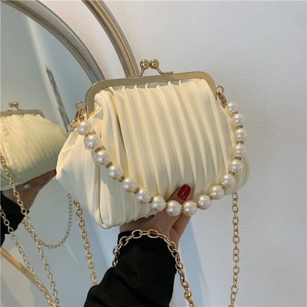 Shell Bag Small Tote with Pearl Handle PU Leather Women's Handbag Chain Shoulder Bag