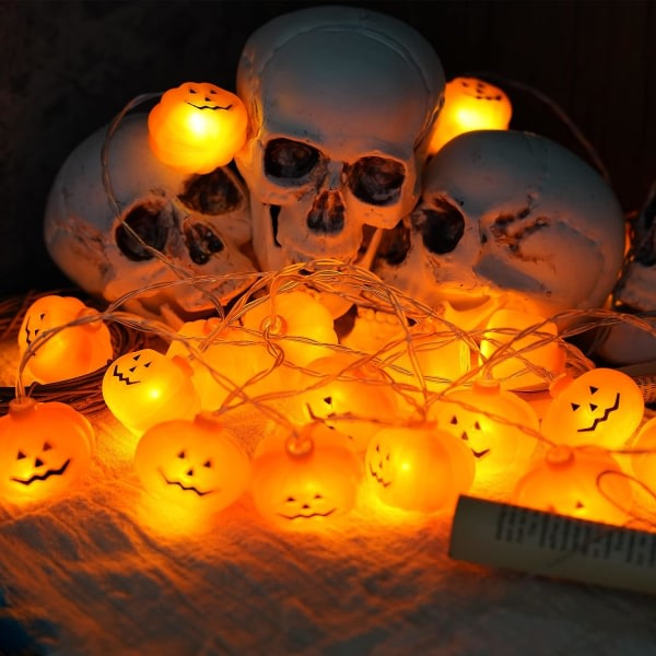 IC Halloween Pumpa Lyslenke, LED Pumpa Lys - 20 LED 10 FT Batteridrevet Lyslenke, for Utendørs Innendørs Halloween Festdekorasjoner