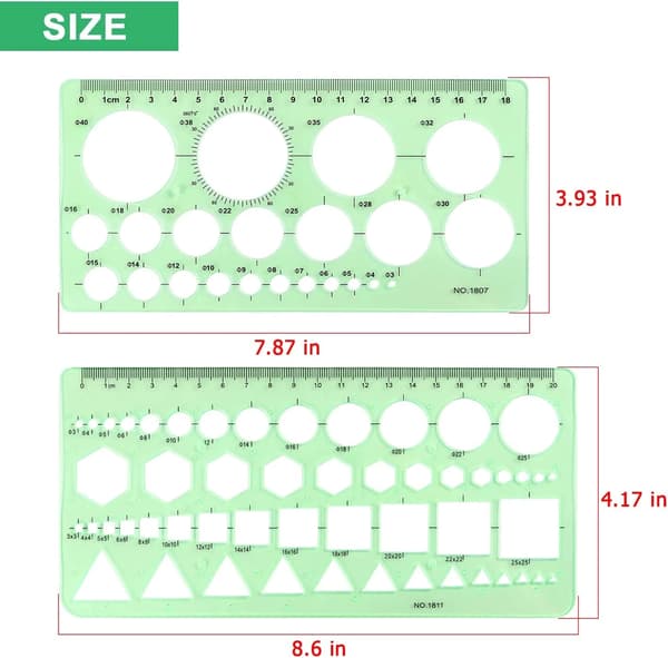 2-pack geometriska ritmallar med cirkelmätlinjal för ritning, arkitektur och formning