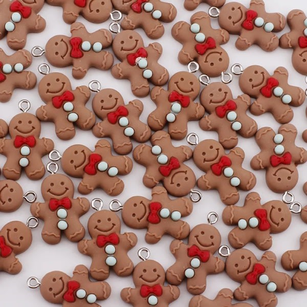 10 stk Christmas Gingerbread Man Charms Kawaii Resin Pendant Charms til øreringe Armbånd Nøglering Diy kid Smykkefremstillingsartikler