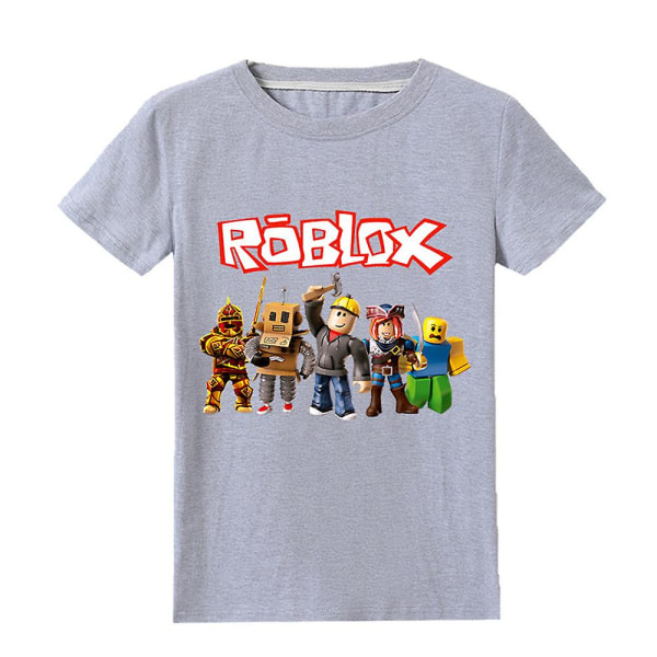 IC Kids Pojkar Roblox Print T-shirt Kortärmad Top Sommar T-shirt med rund hals CNMR Grå 7-8 år Grå 7-8 år