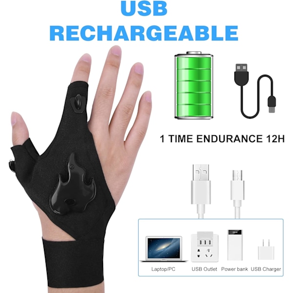 LED-ficklampshandskar, Laddningsbara Handsfree Ljus-handskar, Presenter till Män, Coola Prylar Utomhusverktyg, 1 Par