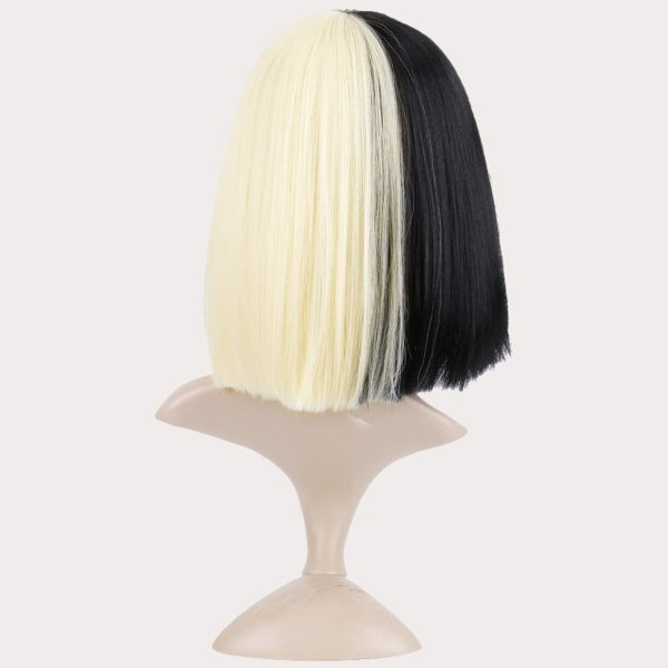IC Kremaktig rak halvblond og halv-svart 2-tonet syntetisk parykk Cosplay Party Parykk Daglig bruk Parykk for kvinner Jenter