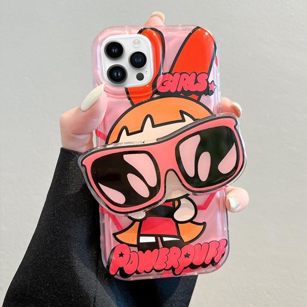 IC iPhone 13 Søt Kawaii Tegneserieveske Kule Solbriller Form Fingergrep Holder Design for Kvinner Jenter (Rosa)