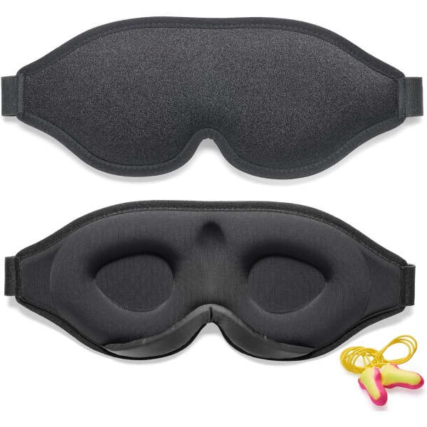 Innovativ søvnmaske for menn og kvinner, lysblokkerende øyemaske for søvn, lur, meditasjon, reiser (svart)