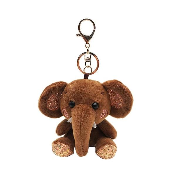 Plys elefants nøglering hængende dukke nøglering hængende pynt til taske Bilnøgle (kaffe) IC