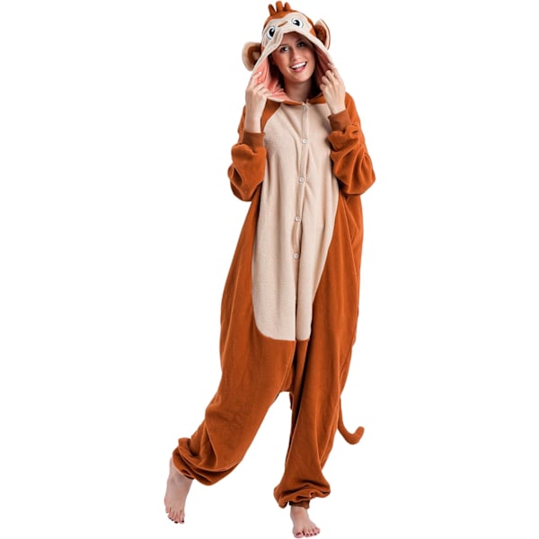 Unisex Voksen Pyjamas Pludset Onesie Enkeltdelt Abe Dyrekostume Apa M