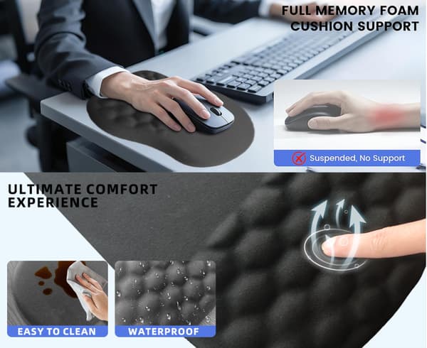 Ergonomisk musematte - håndleddsstøtte - minneskum - kontor - Havblå