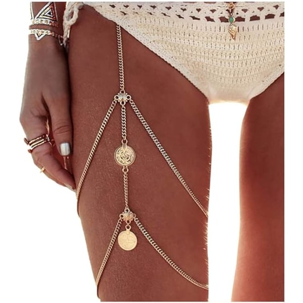 IC Layer Sexy Leg Body Chains Coin Thigh Chain Beach Body Smycken til kvinder og flickor