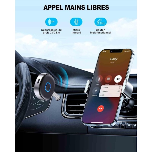 Bil Bluetooth Mottaker, Bluetooth 5.3 Jack Adapter, Bluetooth Mottaker Håndsfritt Anrop, Dobbel Tilkobling