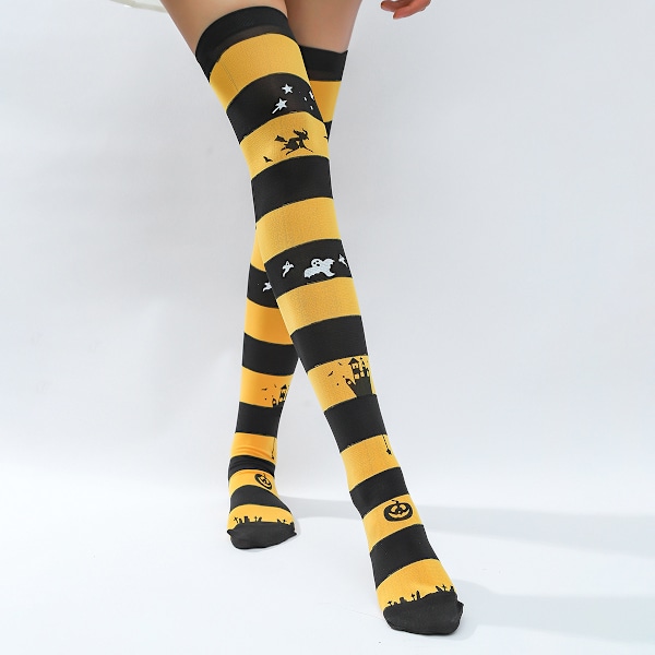 Nye gresskarsokker Halloween spøkelsesokker hodeskalle svarte og gule stripete sokker danse rekvisitter kostyme edderkopp sokker MJ51 Ghost Socks One Size