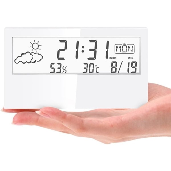1 Gjennomsiktig skjerm Väderstation Väckarklocka Hygrometer inomhus Termometer Väderprognos Sensorklocka