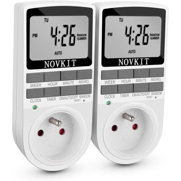 Digital timer til stikkontakt med 10 programmer, tyverisikringsfunktion, LCD-skærm, kompatibel med Philips, 2 stk.