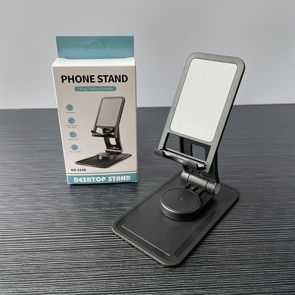 IC 360° Roterende Tablet Mobiltelefon Stativ Skrivebordsholder Bærbar La Sort