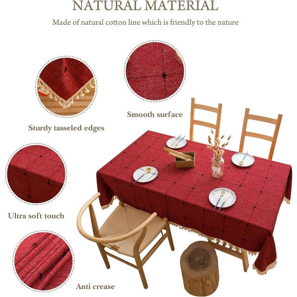 IC Bordduk Broderi Säckväv Kök Matbordsdukar Rustika Bondgårdsdukar för Utomhusfest (Röd, Fyrkantig, 55 x 55 tum)