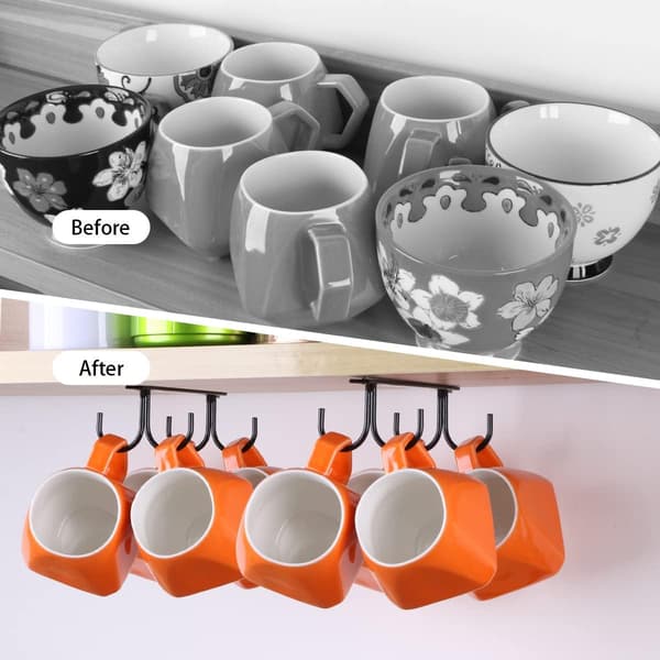 Krusophæng under skab - 2 stk. - 8 kroge - Sort - Kaffekrusophæng