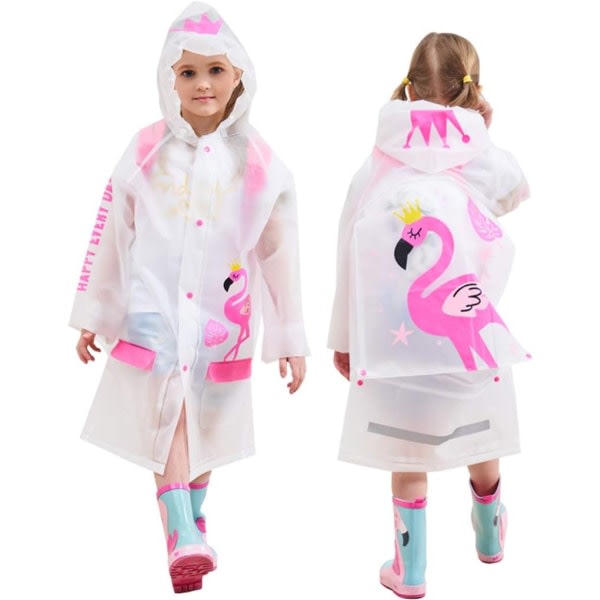 Regnrock for barn Uppblåsbar huva Poncho Återanvändbar regnkappa Flamingo (2XL)