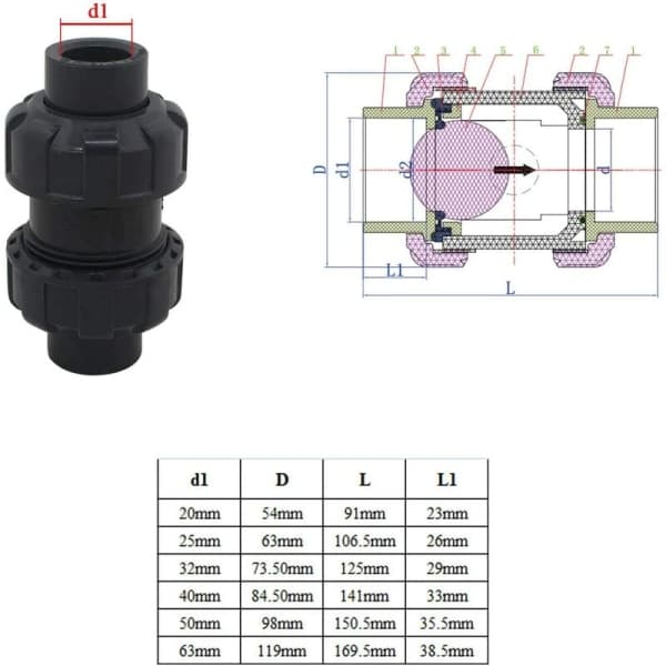 IC Kulbackventil 20 25 32 40 50 63 mm backventil til swimmingpool mod bagstrøm pvc ventil backventil (indre diameter 40 mm)