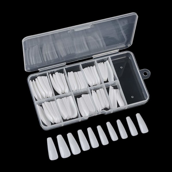 100 st Falska Naglar Akrylnaglar Cover tips Kista Manikyr Ballerina Uv Gel Akryl Nagelkit Verktyg False White-100pcs