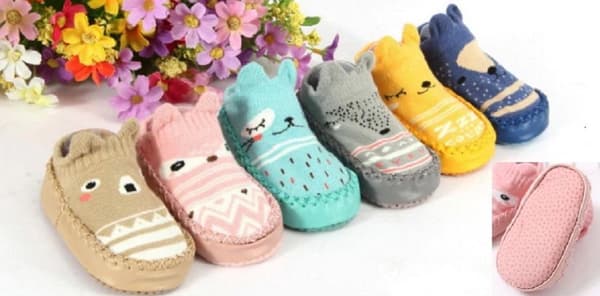 Babysko - Babyfutter - Gåstrømper - Blød bund - Anti-slip - Bomuld - Grøn - 12 cm