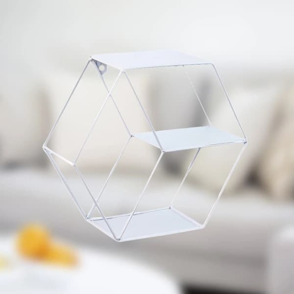 Creative Nordic Style Hexagon Storage Shelf Wrought Iron Double Layer Wall Shelf 1x 1x