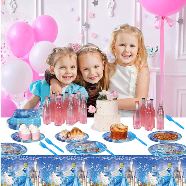 IC 41 st Cinderella-tema för födelsedagsfester tillbehör inkluderar grattis på födelsedagstallrikar, servetter och askungedukar.