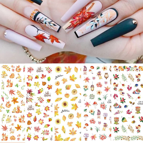 IC Höstnagelklistermärken för nail art Maple Leaf Nail Art dekaler Thanksgiving Nail Art Supplies 9st Lönnlöv Pumpa