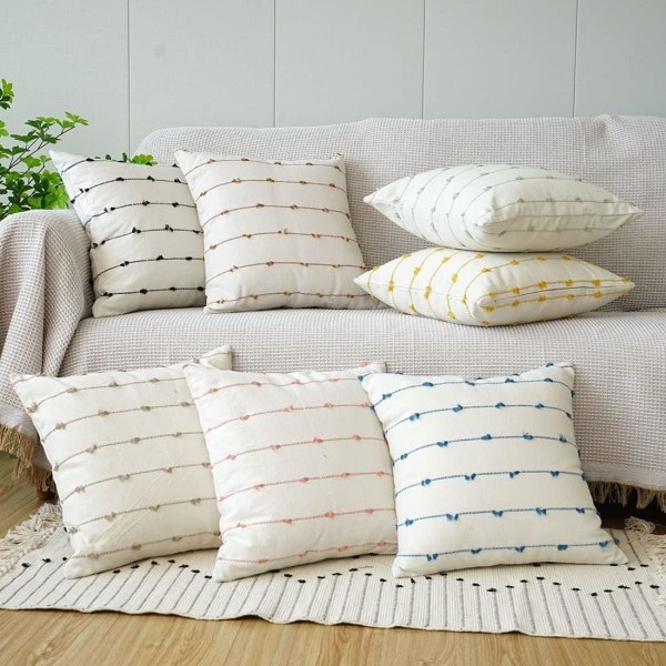 IC Boho bomullslinne putetrekk 18x18 tommer stripet Jacquard firkantet dekorativt putetrekk for sofa dekorasjon (kaffe, 18\"x18\")