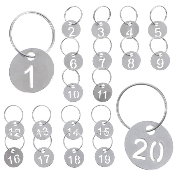 20 stk runde nummererede etiketter rustfrit stål Nummer 1-20 etiketter metal nøglebrikker IC