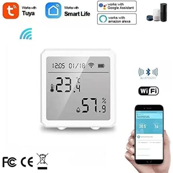 IC Smart WiFi termometer Hygrometer + Bluetooth temperatur och Hu