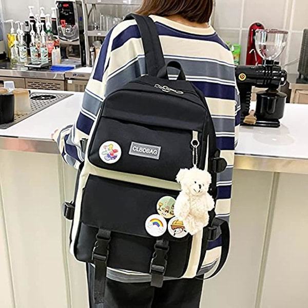 IC Ornitolog Skolväskor Ryggsäckar för söta tonårsflickor Printed 4:a set Kawaii skolryggsäcksset Söt estetisk ryggsäck för skolan Blå