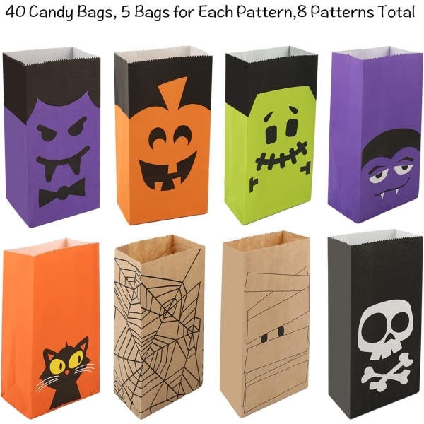 IC Halloween Trick or Treat -herkkupussit, 8 mallia, 40 kpl Party Favor Candy Bags