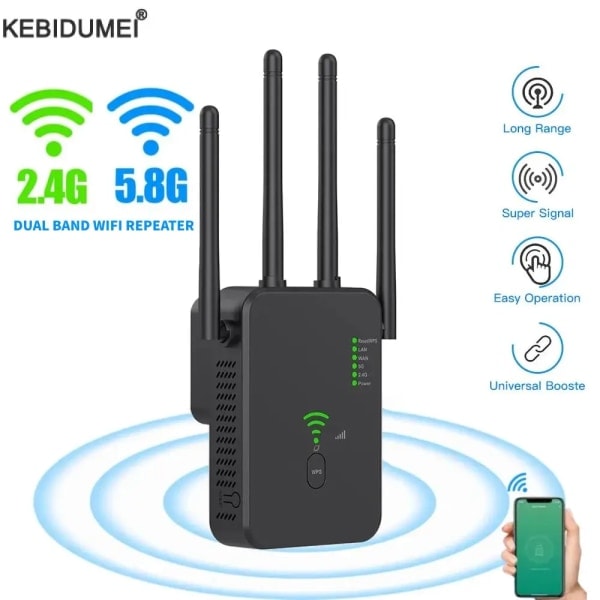 1200Mbps Trådlös WiFi Repeater WIFI Range Extender WiFi Signal Booster 5G 2.4G Dual-band Nätverksförstärkare WiFi Router 2.4G 300Mbps Vit EU-kontakt