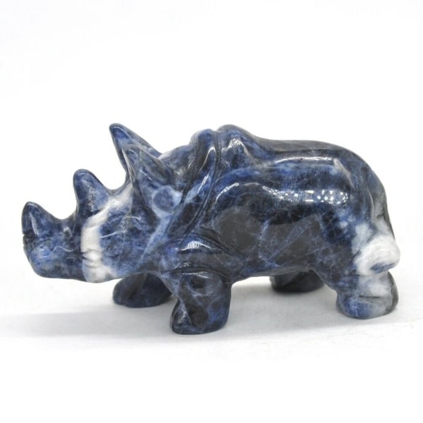 3" stensnideri blå sodalit noshörningsfigur Helande Kristallskulptur Fengshui Reiki-dekor